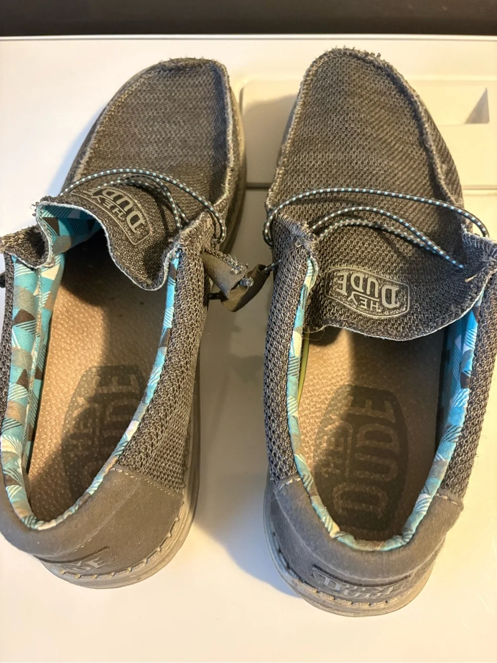 Hey Dude Gray Canvas Casual Slip-On Boat Shoes with Teal Lining